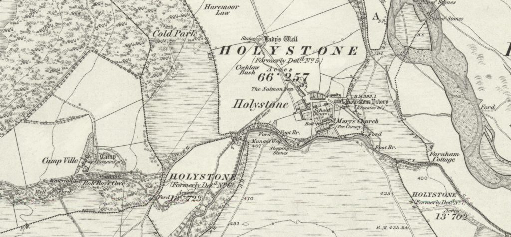 Extract from the 1866 Ordnance Survey map, showing Holystone and surroundings